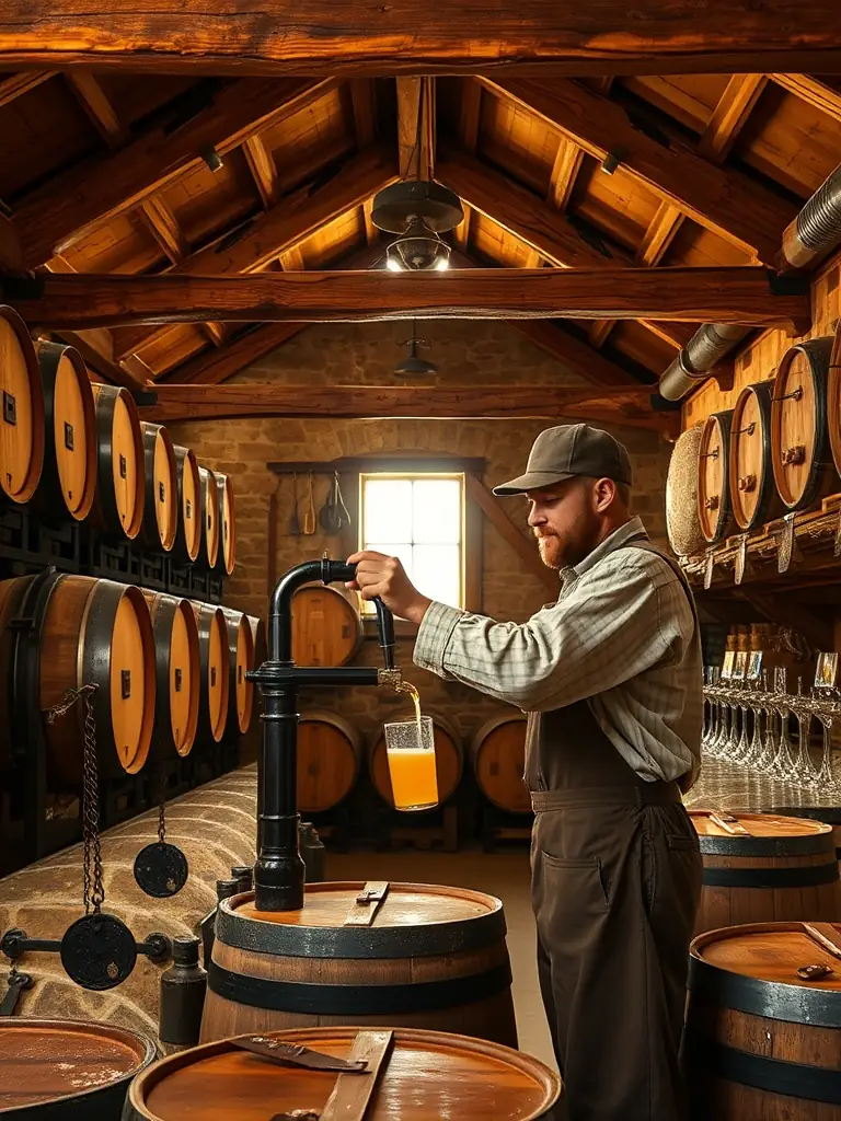 A captivating image of a traditional cider house, showcasing the process of cider making and the rustic charm of Basque cider culture.
